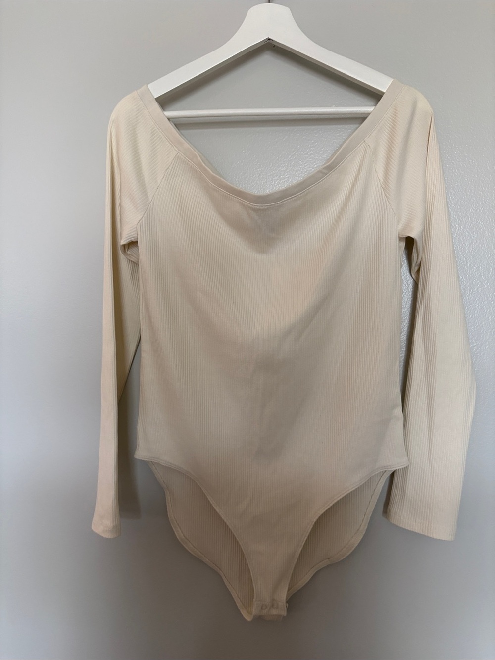87. GAP Cream Ribbed Long Sleeve off the shoulder Bodysuit